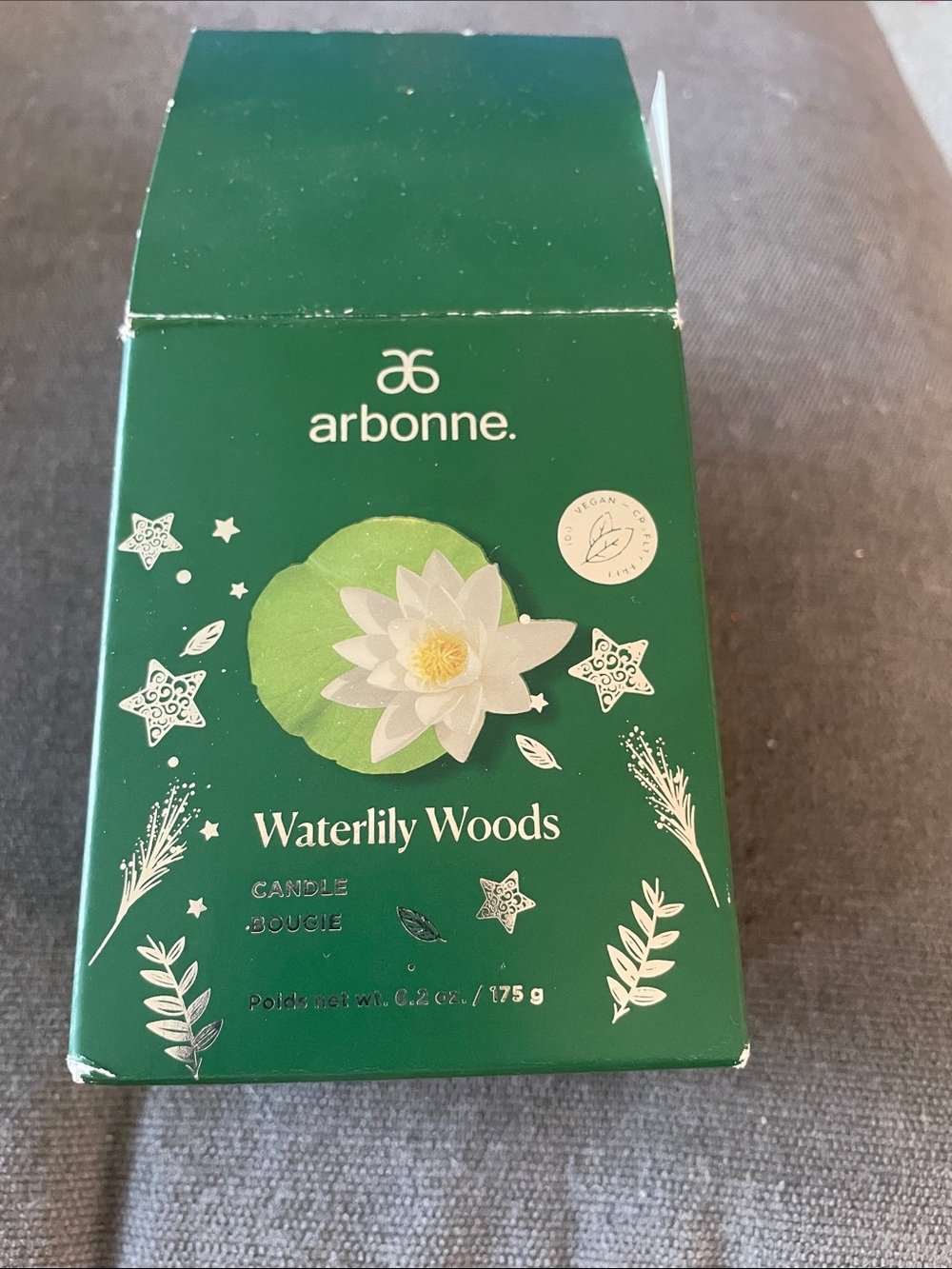 Arbonne Waterlily Woods Candle - Deep Green Packaging